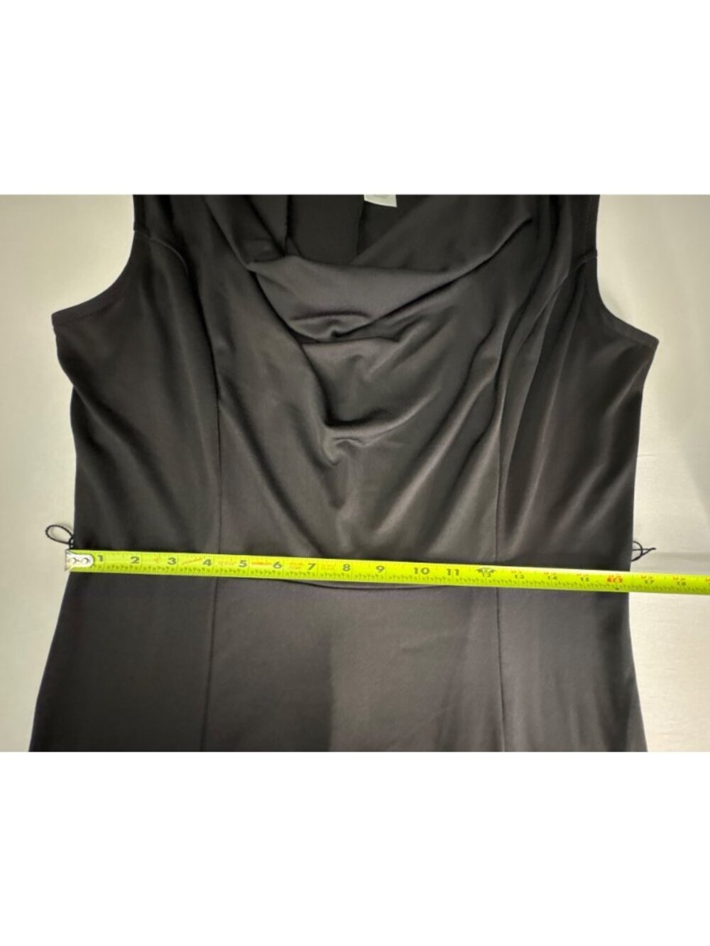 Women's Black Sleeveless Flattering Cowl Neck Midi Dress Self Tie Belt Size M - Picture 14 of 16